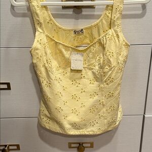 Free People Yellow Eyelet Tank Top